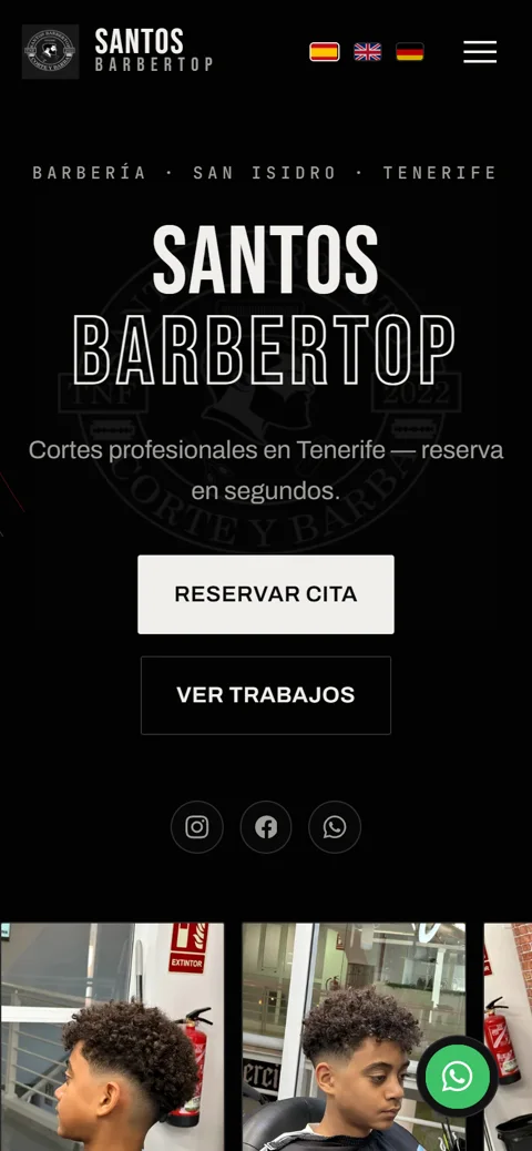 Nueva web de Santos Barbertop en el móvil